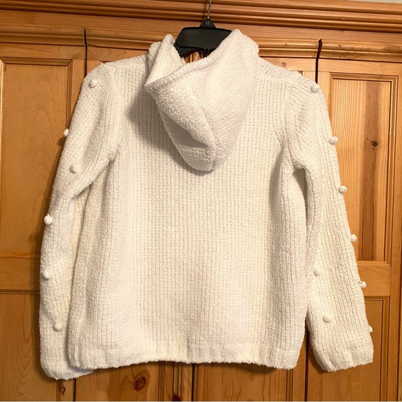 Hanna Andersson White Hooded Cardigan Sweater Zip Up Pom Poms Size 140 US 10 - Picture 5 of 9